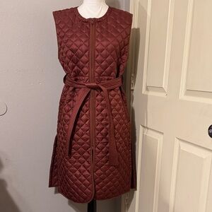 Athleta Whisper Featherless Quilted Long Mahogany Brown Sleeveless Dress Size S